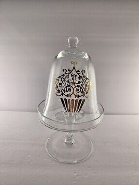 Sticla Romanian Glass Cupcake Cloche & Pedestal Stand, Vintage